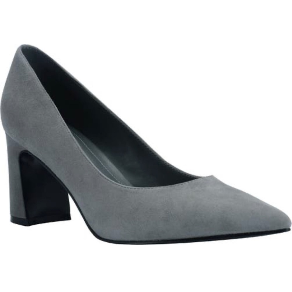 Marc Fisher block heel pumps gray suede pointed toe 2.75” heel. NWT NIB.
